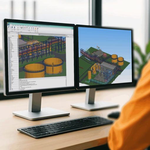 Testo ALT immagine principale Modello coordinato di un impianto industriale realizzato con CADMATIC 3D Plant Design